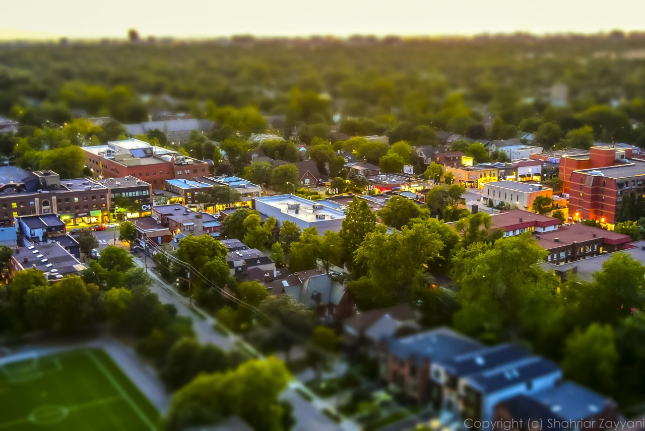 Looking down at a miniaturized Mid-town Toronto || f/5 || 1/5s || ISO800 || 29 mm || Nikon D7200 || 2020